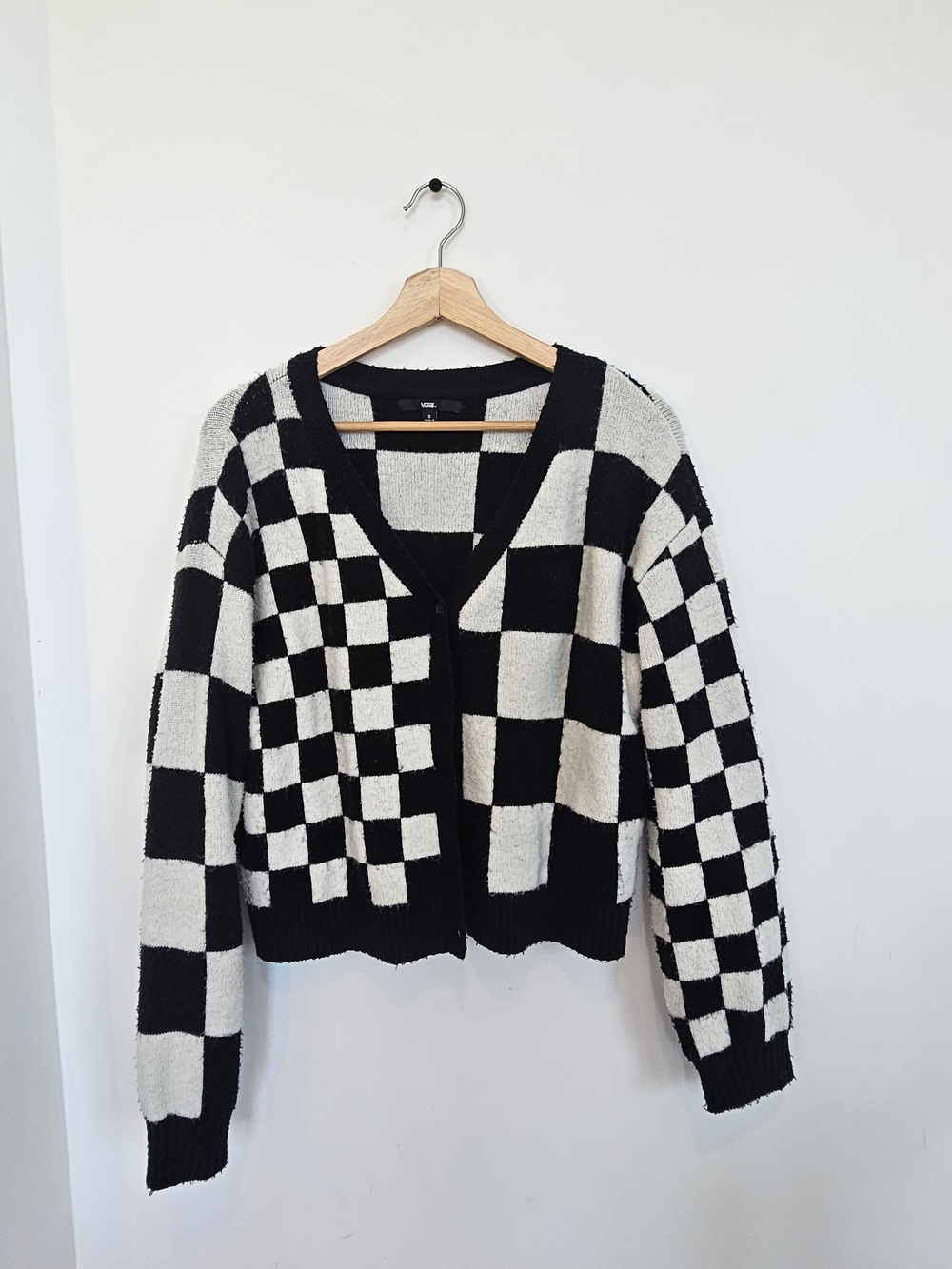 Vans Checkerboard V-Neck Cardigan - Black & Cream